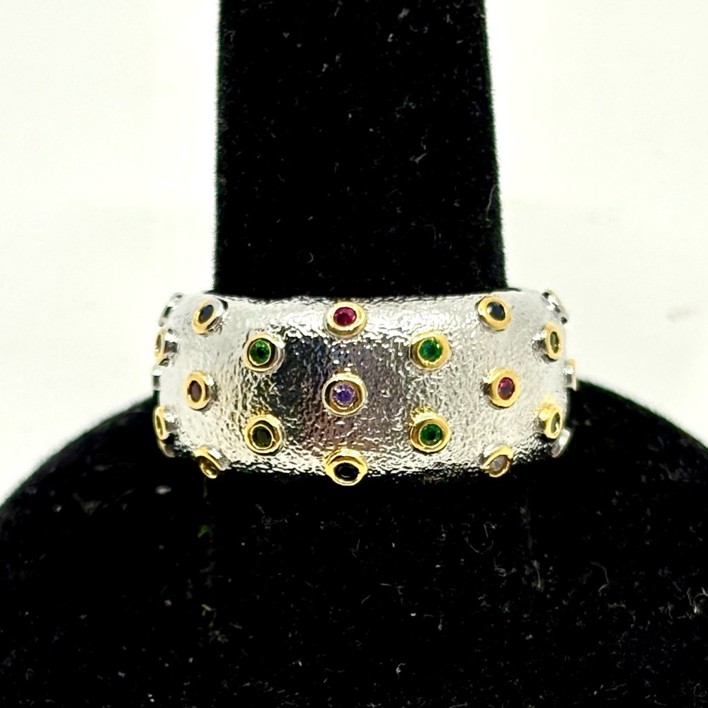 NEW Wide Ring, Multicolor Synthetic Zirconia Accents, Plated